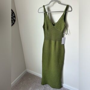 Torn By Ronny Kobo Metallic Green Crochet Maxi Dress